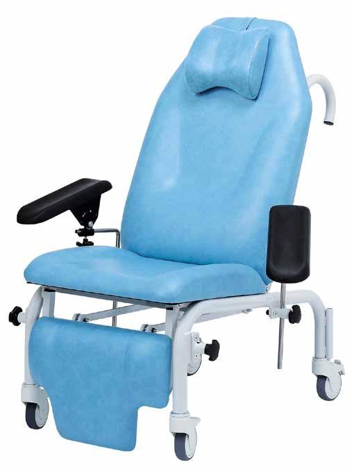 MOBILE BLOOD COLLECTION CHAIR Gas assisted backrest adjustment Leg rest can be positioned vertically Synchronised