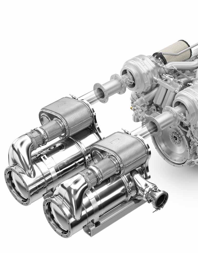 Exhaust aftertreatment Flexibility makes use of free space also when it comes to exhaust gas aftertreatment: Individual components of the modular EGA kit from MAN Engines, which can be positioned