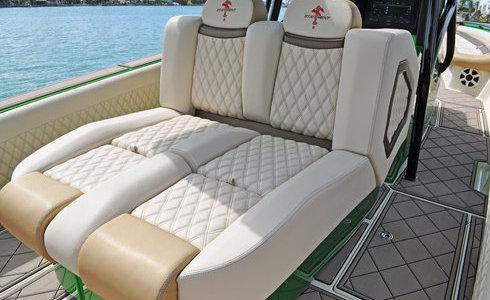 On the 380, a second row of seating may be added aft of the helm seat. Contact us to explore the many options available.