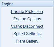 2.6 ENGINE The Engine section is subdivided into smaller sections. Select the required section with the mouse. 2.6.1 ENGINE PROTECTION