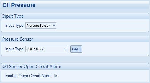 Digital Input Pressure Sensor Select the sender curve from a pre-defined list or create a user-defined curve. = Alarm is disabled.