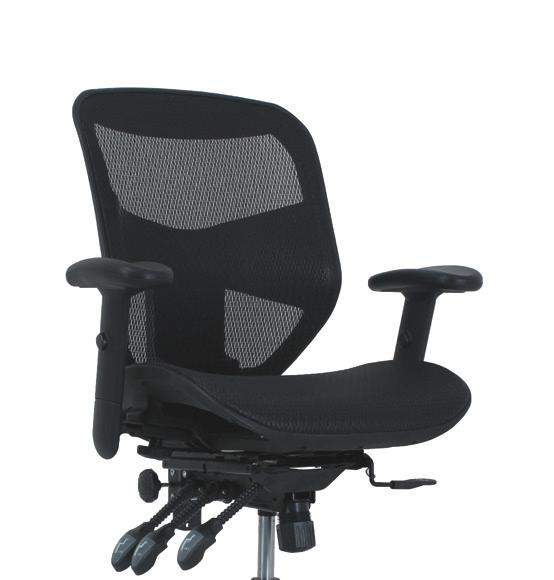 Synchro-tilt mechanism with seat slider Height- and width- adjustable arms Tilt lock allows the user to lock out