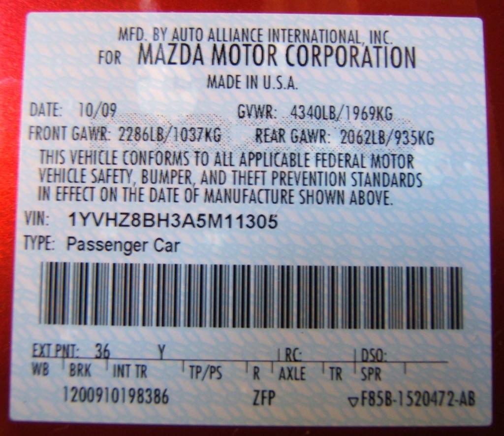 2010 MAZDA 6 FIGURE 5.3 NHTSA NO.