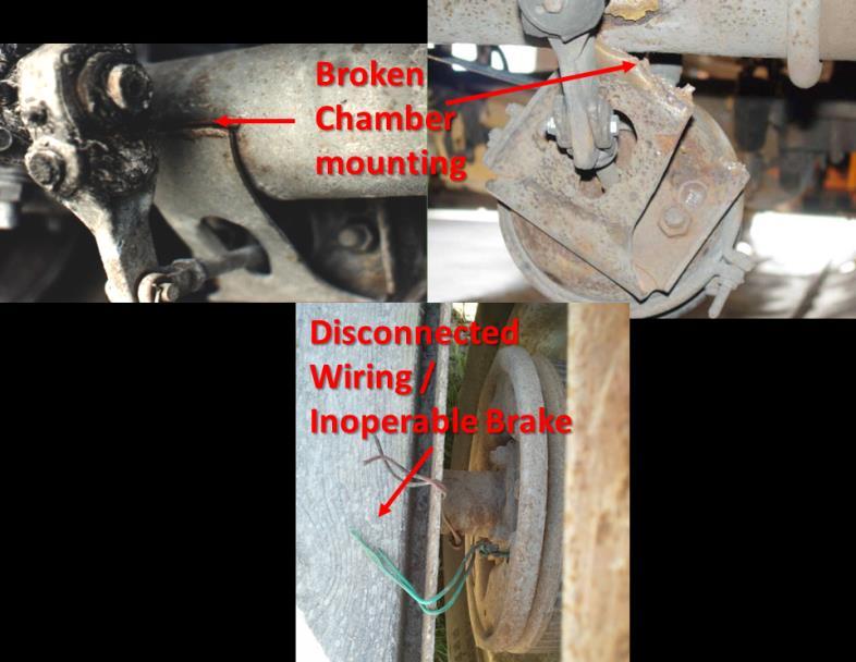 (2) Foundation brake can have no missing or broken mechanical components including: shoes, lining pads, springs, anchor pins, spiders, cam rollers, push-rods, chamber mounting bolts.