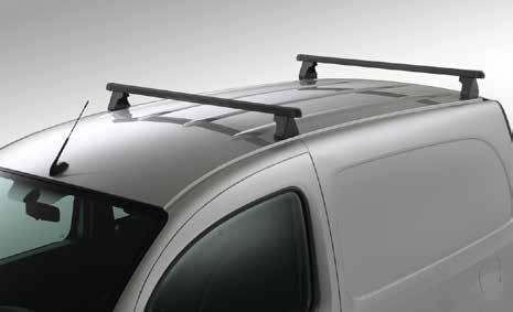 Kangoo - Transport 01 02 03 Roof 01 Transversal roof bars Set of 2 pre-assembled bars with a steel profile covered with a black PVC sheath.