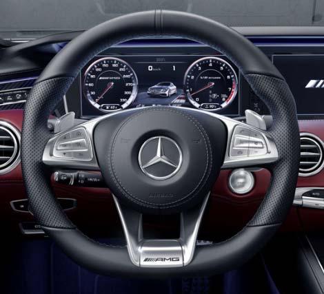 AMG Sports Steering Wheel (black Nappa leather) Standard on S63 4MATIC and S65 For outstanding vehicle control, the grip area of the AMG sports steering wheel in Nappa leather features more