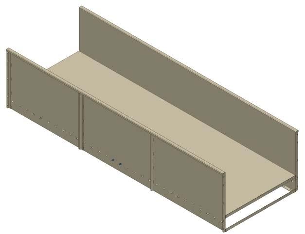Bed channels are formed from 11 gauge steel, braced with welded 3/16 x 1 1/4 x 1 1/4 steel angle stiffeners to the underside, spaced on maximum 3-4 centers.