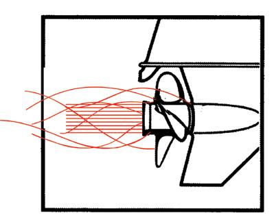 The exhaust passes through the barrel and out the back, without making contact with the propeller blades. This provides a good, good acceleration and hole shot.
