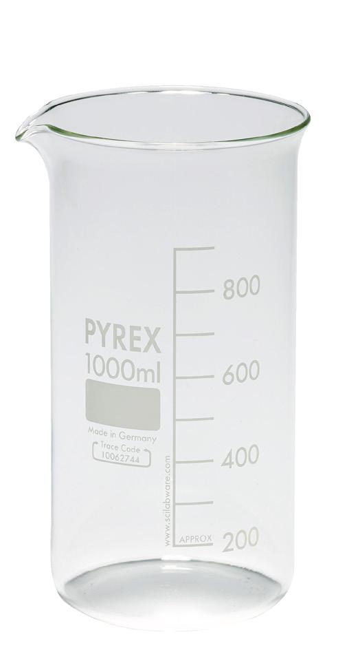 00 Beakers - Tall Form Complies with ISO 3819 and DIN 12331 With Spout O.D. PYR1015/02M 50 70 38 1 $3.