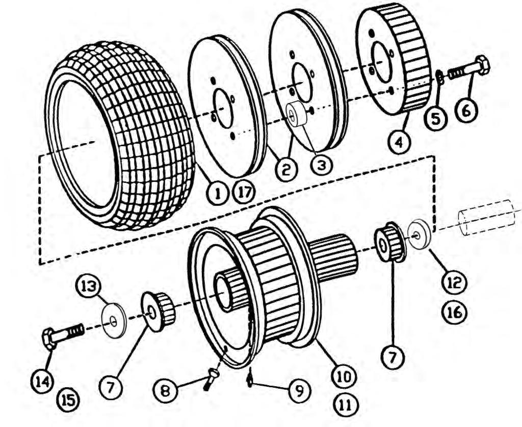32, 36, 48 & 52 Traction Wheel Assembly Item No. Part Number Description Qty 1 132-006 Tire 13X5.00-6 (For 32") 2 2 100-110 Pulley, Traction 4 3 100-111 Spacer 11.