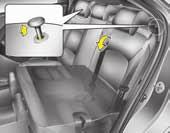 Varnostne značilnosti vašega vozila OUB031018 5. Povlecite ročico za sprostitev zaklepa (1) in povlecite naslon zadnjega sedeža naprej in navzdol. Če želite razprostreti zadnji sedež: 1.