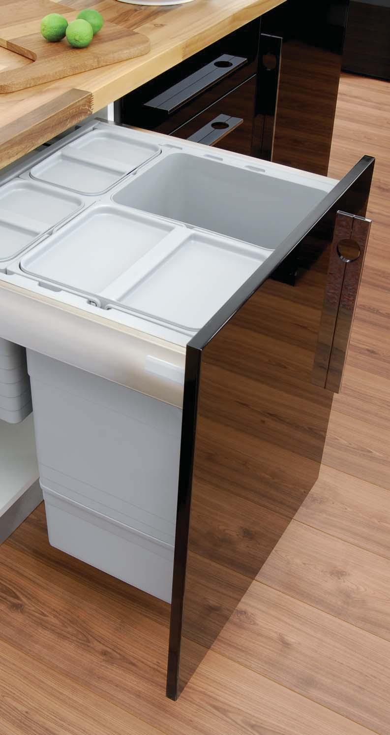 ONE2FIVE WASTE BIN SYSTEM For hanging waste bin pails in Grass STUDIO and Blum Tandem Box drawers For cabinet width 300 mm Bin combinations L Total capacity 2 x 8 16 L 502.91.