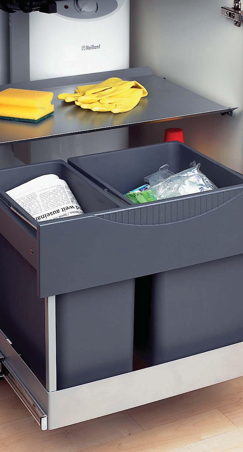 400 DOUBLE WASTE BIN For hinged door cabinets, for base mounting