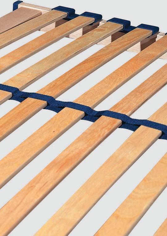 SANOBASIC NV SLATTED MATTRESS FRAME 28 Resilient timber slats, mounted in flexible rubber seats, with pressure distributing central belt,
