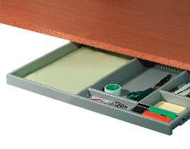 EXTENDING PENCIL TRAY For screw mounting beneath the desk top, compartments allowed for pens, pencils and documents up to A4 Includes mounting template and fixing material Runner extension: 320 mm