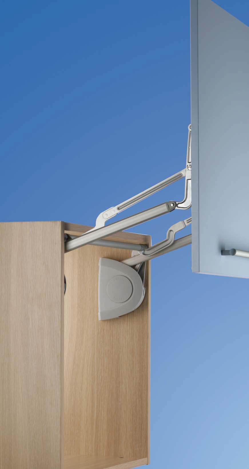 STRATO PARALLEL LIFT UP FITTING Finish: Fitting steel. Cover cap: Plastic Excludes doors, mechanism only for timber and aluminium doors Integrated Soft Close Flap height 342-420 mm Flap weight kg 1.
