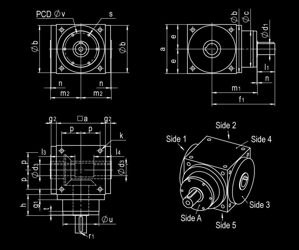 Dimensions and shaft arrangements HS-Version configuration H right view = mirrored illustration WA 13 S90H S110H S140H S170H a 90 110 140 170 Øb h7 88 108 135 165 Øc 86 106 104 128 Ød 1 k6