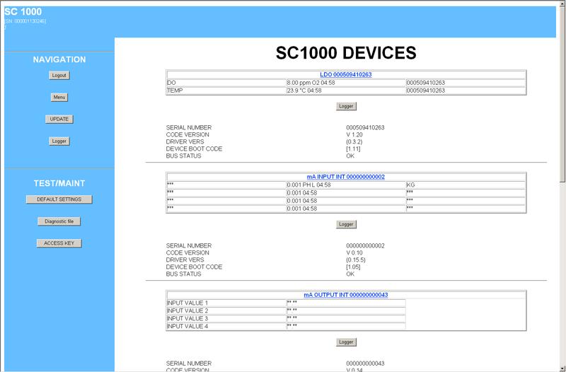 Standardni postopki 5. Prikaže se vstopno okno za napravo sc1000. Geslo lahko v programski opremi krmilnika sc1000 nastavite v meniju: NASTAVITEV sc1000, DOSTOP PREGLED., GESLO. 6.