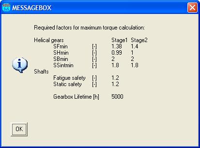 target gear safety factors are taken from the KISSsoft calculations of each element and can be individually set.