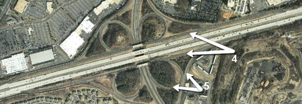 Example of Collector/Distributor Roads vs Ramps Example (Interchange Area): A vehicle plowed into an impact attenuator near an exit ramp on the interstate.