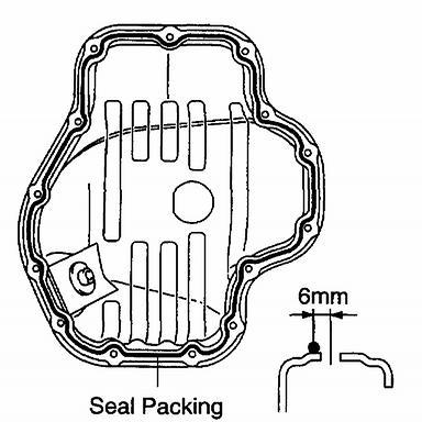 21 of 25 - Install the oil pan within 3 minutes after applying seal packing. - Do not start the engine 2 hours after installing. a. Remove any old packing (FIPG) material and be careful not to drop any oil on the contact surface of the cylinder block and oil pan.