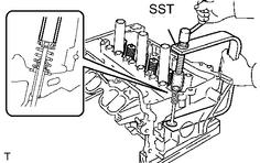SST: 09202-70020 09202-00010 (b) Remove the retainer, compression spring and valve.