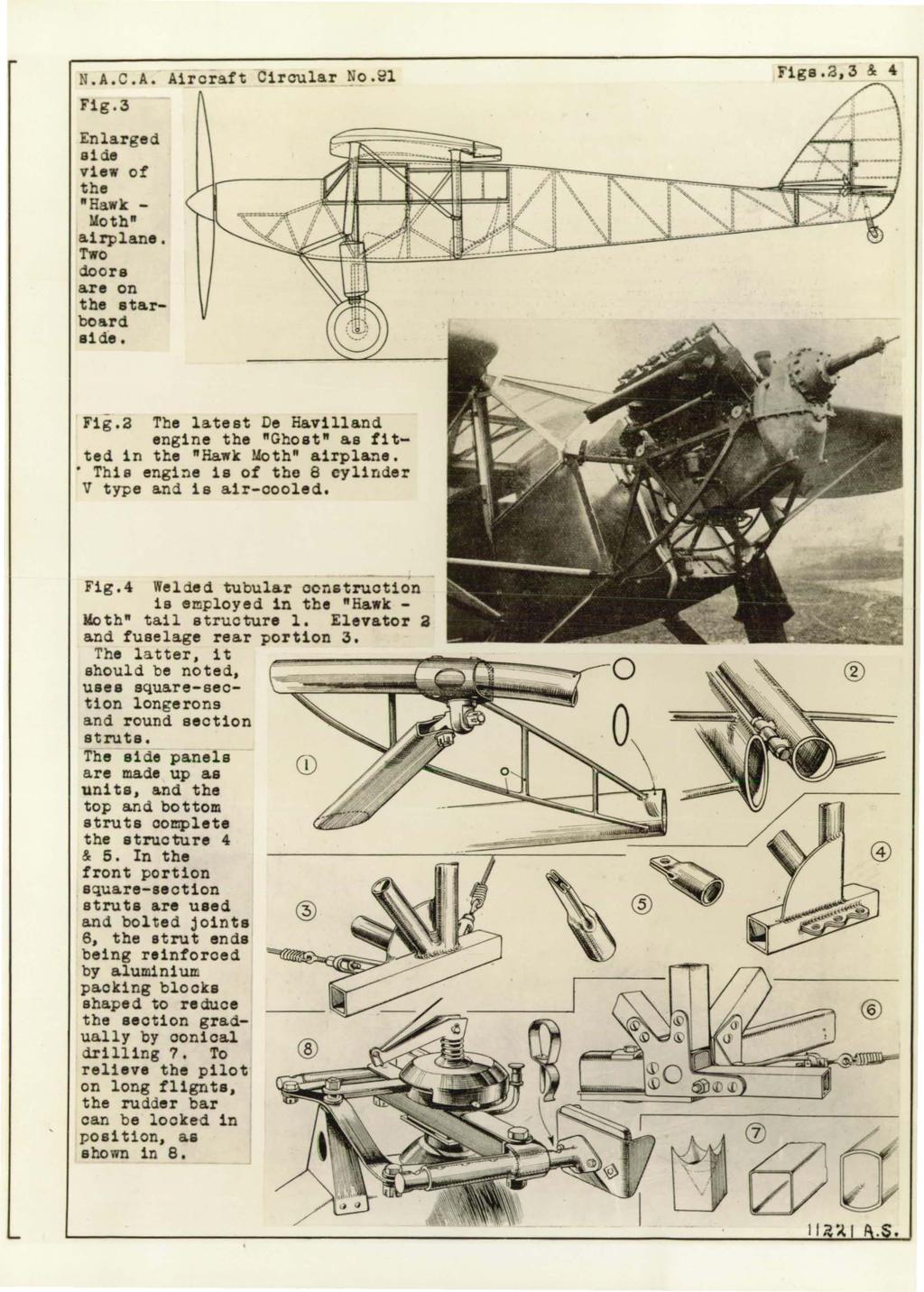 N.A. C.A. Fig.3 Enlarged side view of the "Hawk - Moth" airplane. Two doors are on the starboard side. Circular No.91 Figs. 2,3 & 4 Fig.