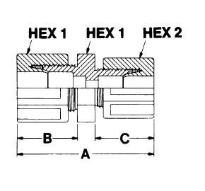 Integral Ferrule, PFA Straight Union, Reducer Part O.D. Dimensions Number Tube Size Orifice A B C Hex 1 Hex 2 SU2-1N 1/8" 1/16" 0.07" (1.8 mm) 1.93" (49.0 mm) 0.82" (20.8 mm) 0.83" (21.