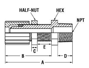 Flaretek, PFA Straight Adapter, MNPT, Panel Mount Part* O.D. MNPT Dimensions Number Tube Size Size Orifice A B C PMC4-2FN-1 1/4" 1/8" 0.13" (3.3 mm) 2.43" (61.7 mm) 1.59" (40.4 mm) 0.26" (6.