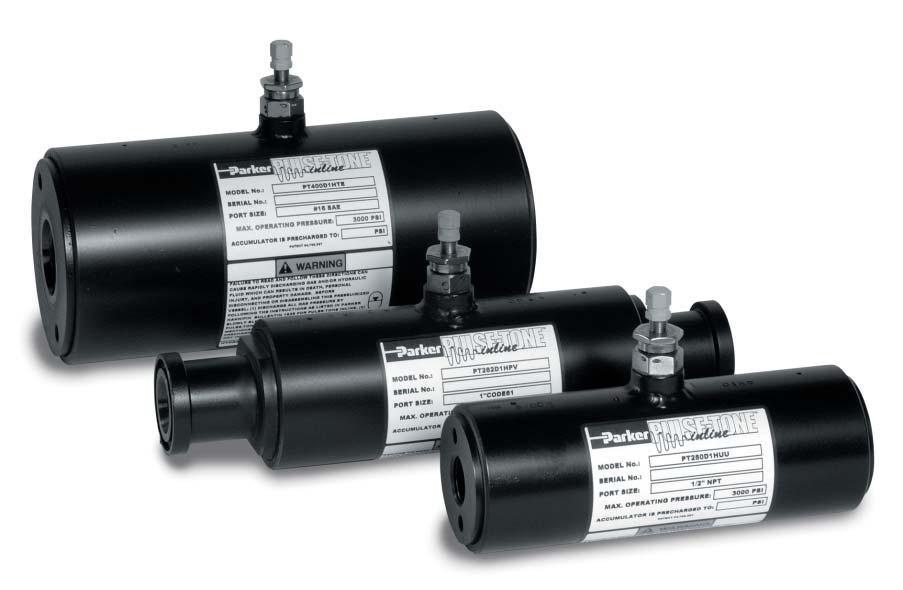 Shock Suppressors Feature: Three Bladder Polymers for a Wide Range of Fluids and Temperatures NPT, BSPP, SAE or Split