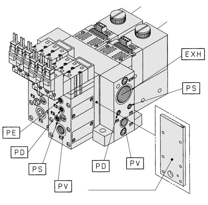 Large Size acuum Module: Ejector System Manifold/System Circuit Example When not using individual air pressure supply When using indivisual air pressure supply Ejector 1 Ejector 2