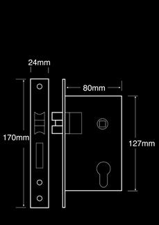 7mm centre 77/2 Bathroom lock for mm spindle 7mm backset