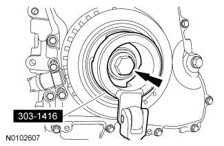 44. NOTICE: Use care not to damage the engine front cover or the crankshaft when removing the seal.