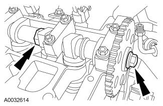 53. Remove the oil pump drive chain tensioner. 1. Release the tension on the tensioner spring. 2.