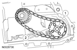 Remove the chain and sprockets. 55. Mark the position of the camshaft lobes on the No.