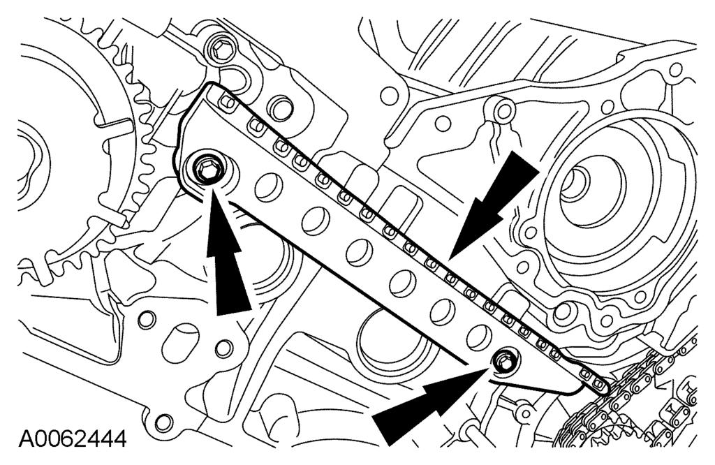 303-01B-13 303-01B-13 56. Remove the RH and LH timing chains and the crankshaft sprocket. Remove the RH timing chain from the camshaft sprocket.