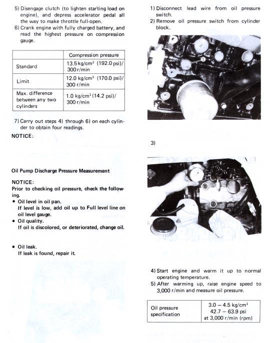 1. Oil pressure switch Compression pressure value is measured by using