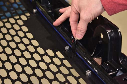 #8 x 1/2 bolts and nuts. Position the grille and tighten using a 3/32 Allen and a 7/16 socket/wrench.