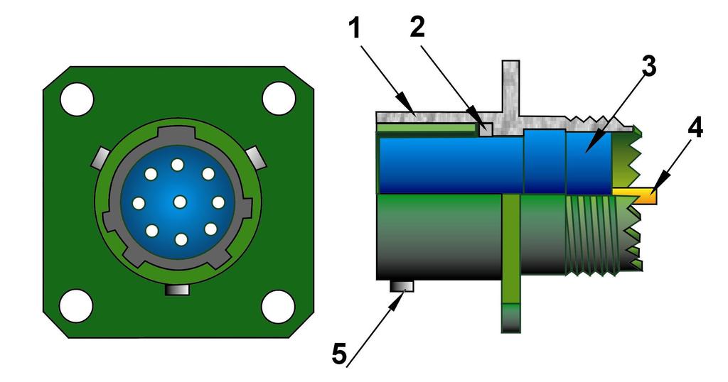 Figure 2 Exploded View of a Typical Fixed Connector 1. Fixed Shell Holds the Insert. 2. Seating Face Gasket Seals the connectors when mated. 3.