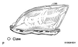 Page 4 of 28 a. Disengage the 2 claws and the headlight bracket LH. Fig. 104: Identifying Headlight Bracket Claws 2.