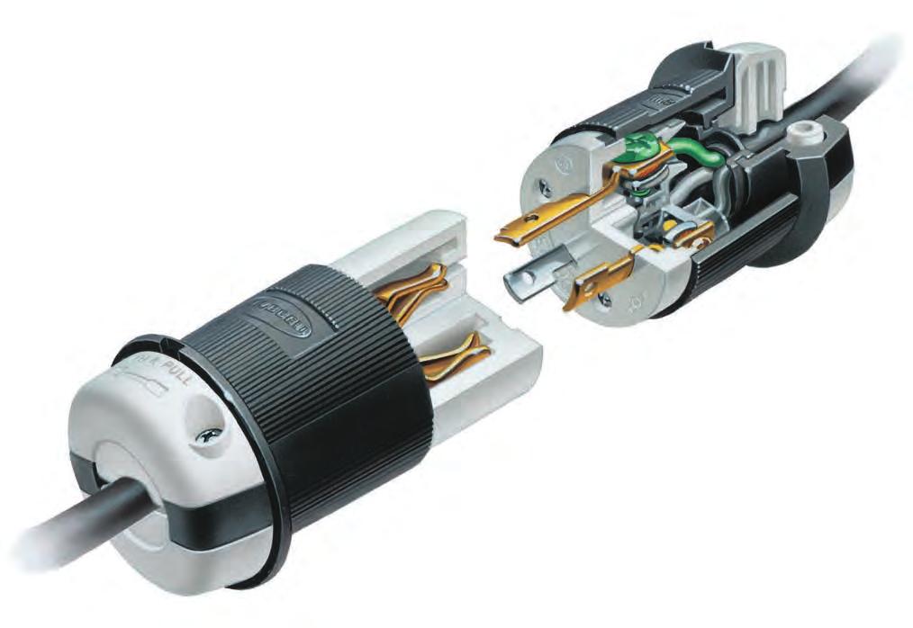 Twist-Lock Devices 20 and 30 Ampere Plugs and Connector Bodies Features and Benefits Insulated nylon construction to keep non-current carrying parts from becoming energized Tough ribbed nylon housing