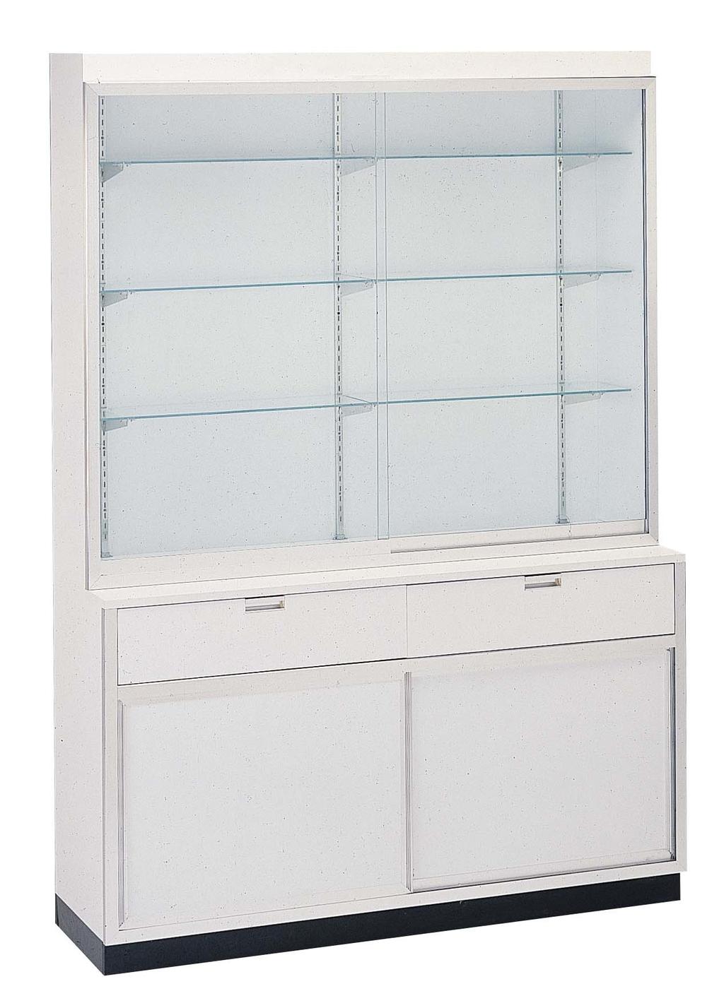 WL2550 Series Wall Display Showcase (with Ledge & Drawers) Standard Specifications Laminated Front, Ends, and Interior Finish (TFM) 1/4 Tempered Glass Shelves 3-12