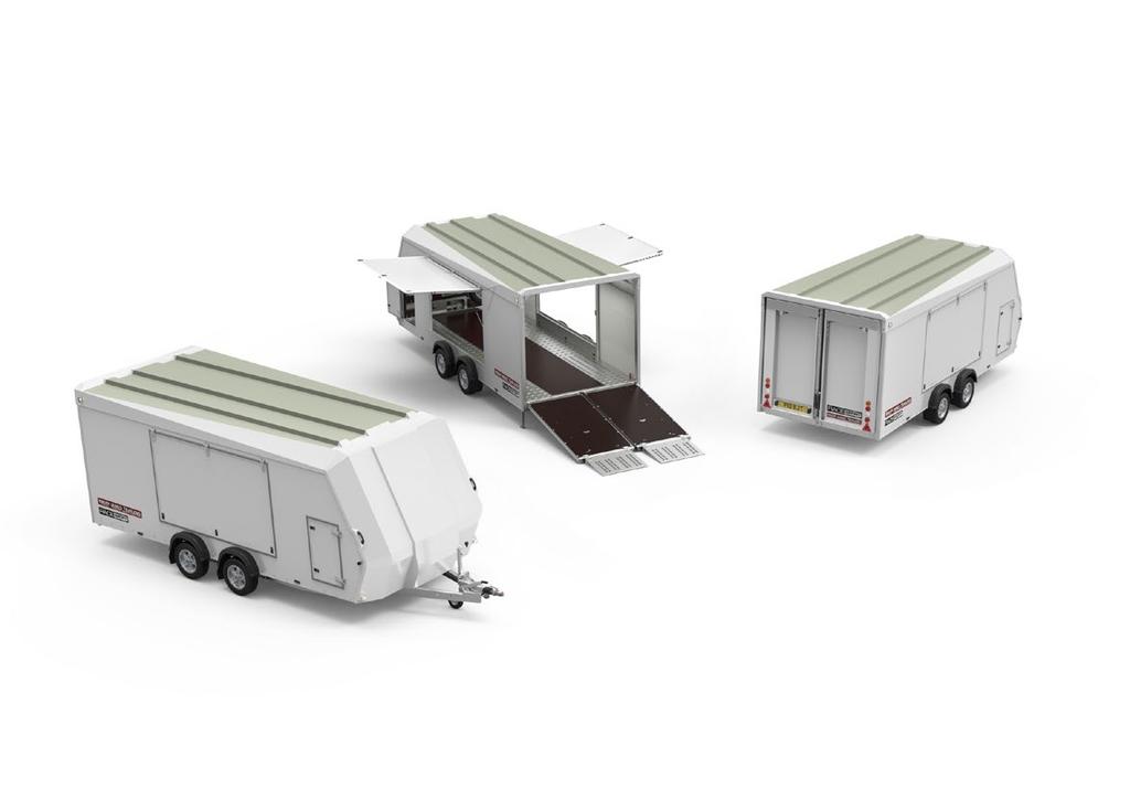 Gullwing doors create easy access when loading Daylight roof panel allows light to transmit through to create a bright working enviroment with inside the trailer Twin rear door ramp system allows for