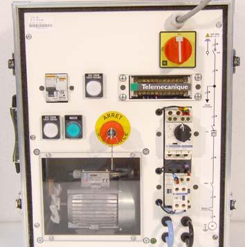The motor starter case contains the following equipment: A lockable separator switch A kit of load bars fitted with a protection plate. A protection thermal magnetic circuit breaker.