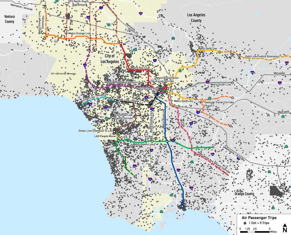 Who is raveling to LAX? Where do Air Passenger rips Begin? Where do LAX Employees Live?