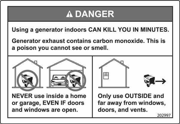 Operator Safety Safety Labels The generator safety labels shown below and on the next
