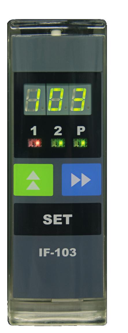 User interface IF-103 Lubrication cycle Max pressurization time Functions Indicator lights Buttons Display Alarms Protection 1 min to 999 h 1 to 999 s Setting lubrication cycle Setting max.