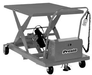 hydraulic pump 1/2 steel plate scissor legs 2000 lb capacity models feature 3/4 thick steel scissor legs Two fixed & two swivel 5 x 2 high-impact phenolic casters Hinged platform allows for access to