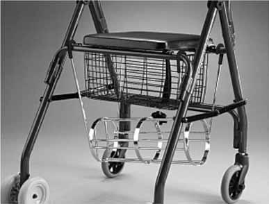 Attaches to frame of wheeled walker or walking frame.