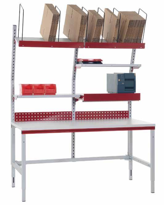 By detaching the mounting profiles from the table leg, the structures can also be infinitely moved horizontally on the frame to accommodate conveyor system connections, for instance.